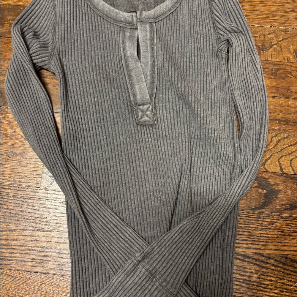 Aerie Charcoal Ribbed Long Sleeve Top